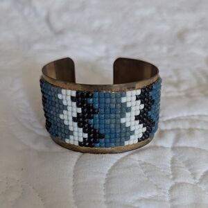Beaded Cuff Bracelet - Blue and White